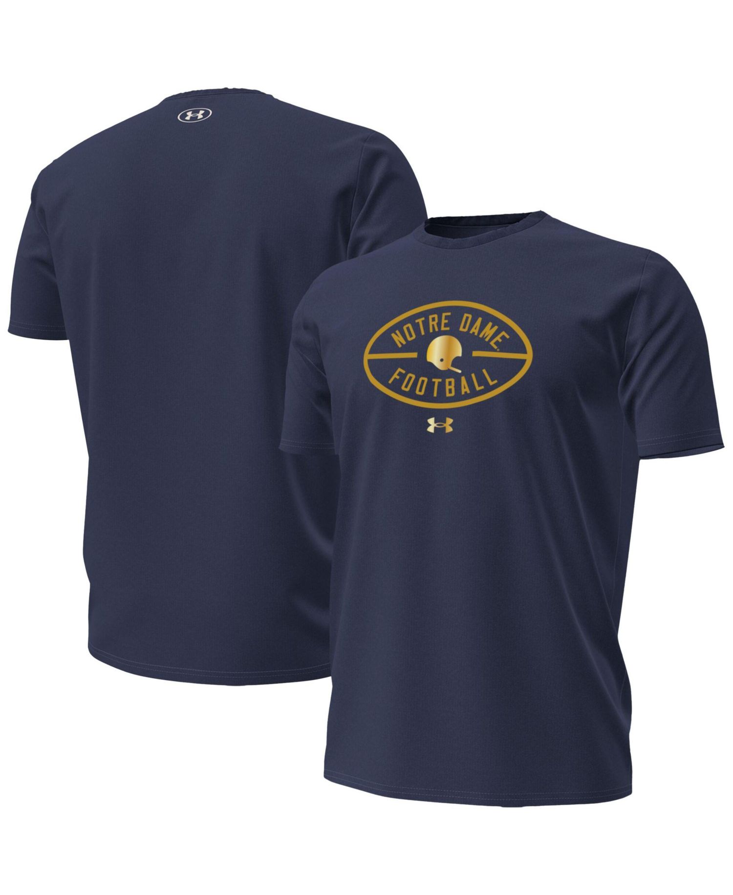 Men's Navy Notre Dame Fighting Irish 2026 Shamrock Series Metallic Football Icon Performance Cotton T-Shirt