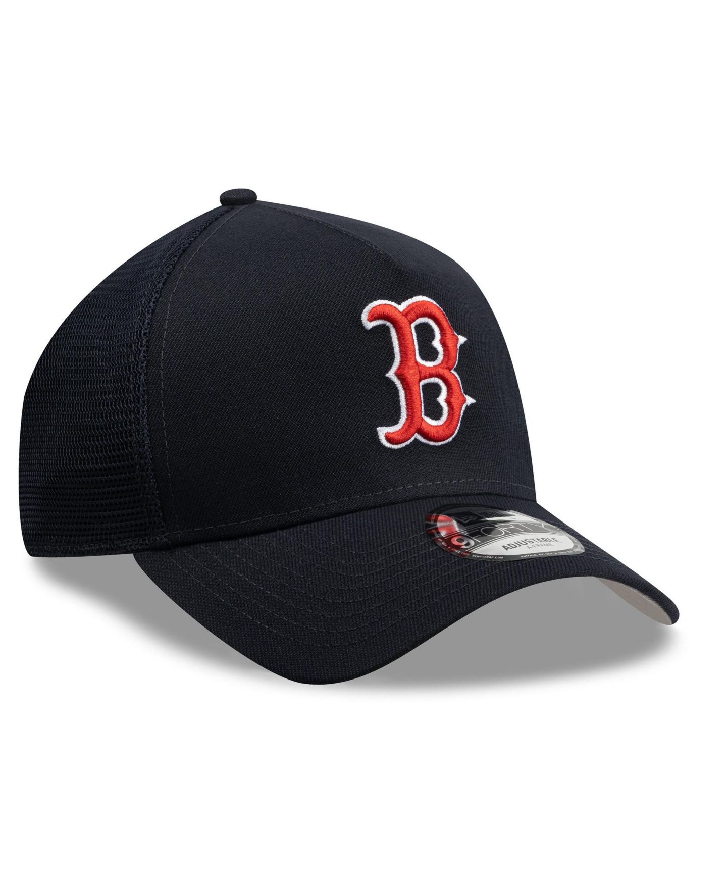 Мужская кепка New Era Navy Boston Red Sox Side Script 9FORTY A-Frame Trucker Adjustable Hat — фото 4