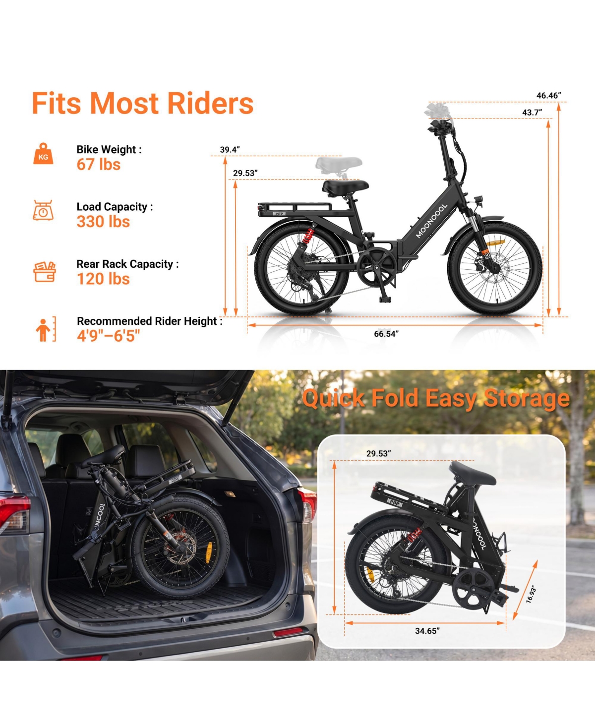 Mooncool Pop Folding Electric Bike for Adult 7-Speed, 750W Motor, Full Suspension, Folds Storage