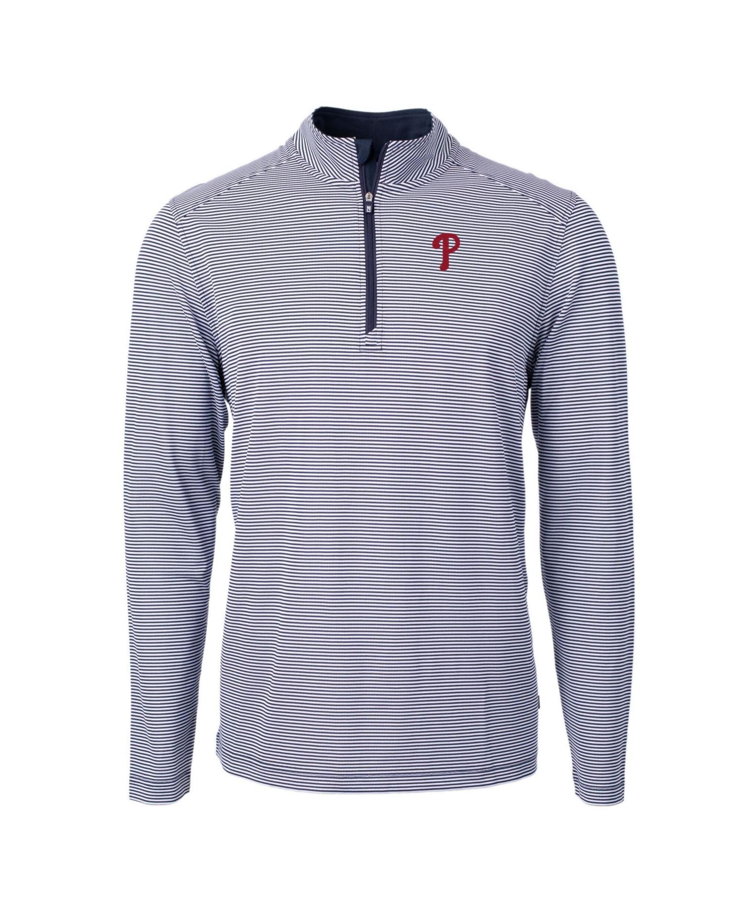 Cutter Buck Men's Navy/White Philadelphia Phillies Virtue Eco Pique Micro Stripe Quarter-Zip Pullover Sweatshirt