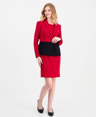 Women's Colorblock One-Button Peplum Jacket and Dress, 2-Piece Set