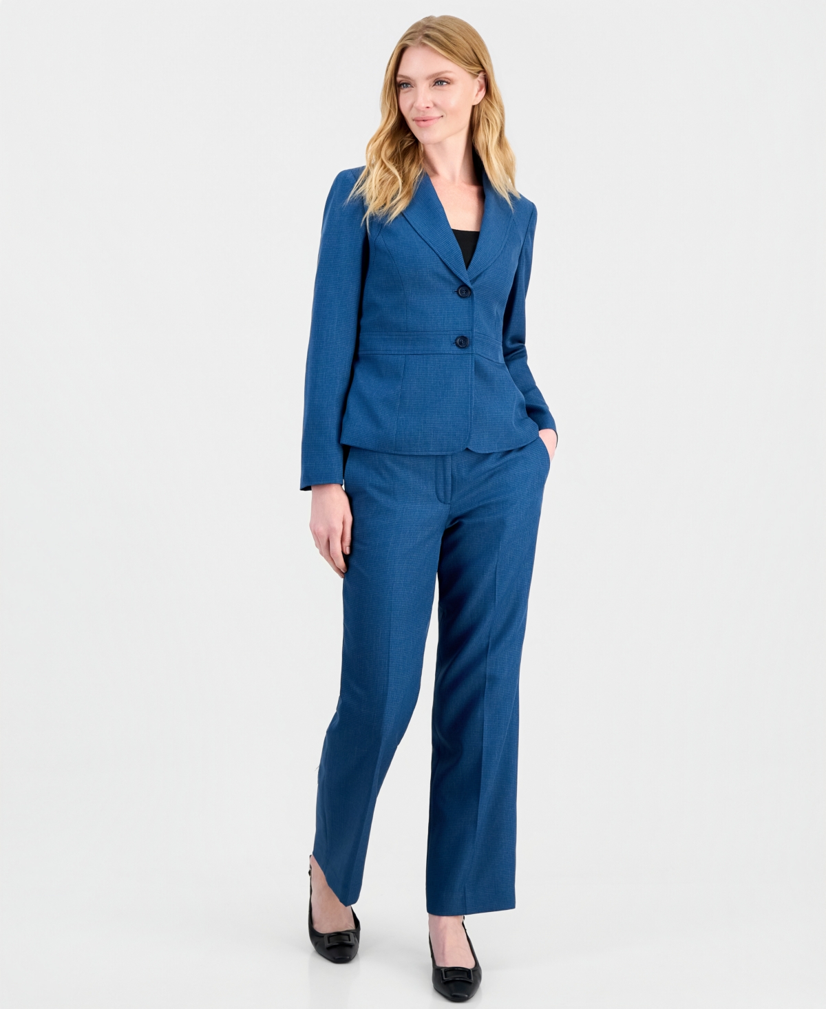 Le Suit Women's Houndstooth Wide-leg Classic Fit Jacket And Pants, 2-piece Suit In Blue Multi