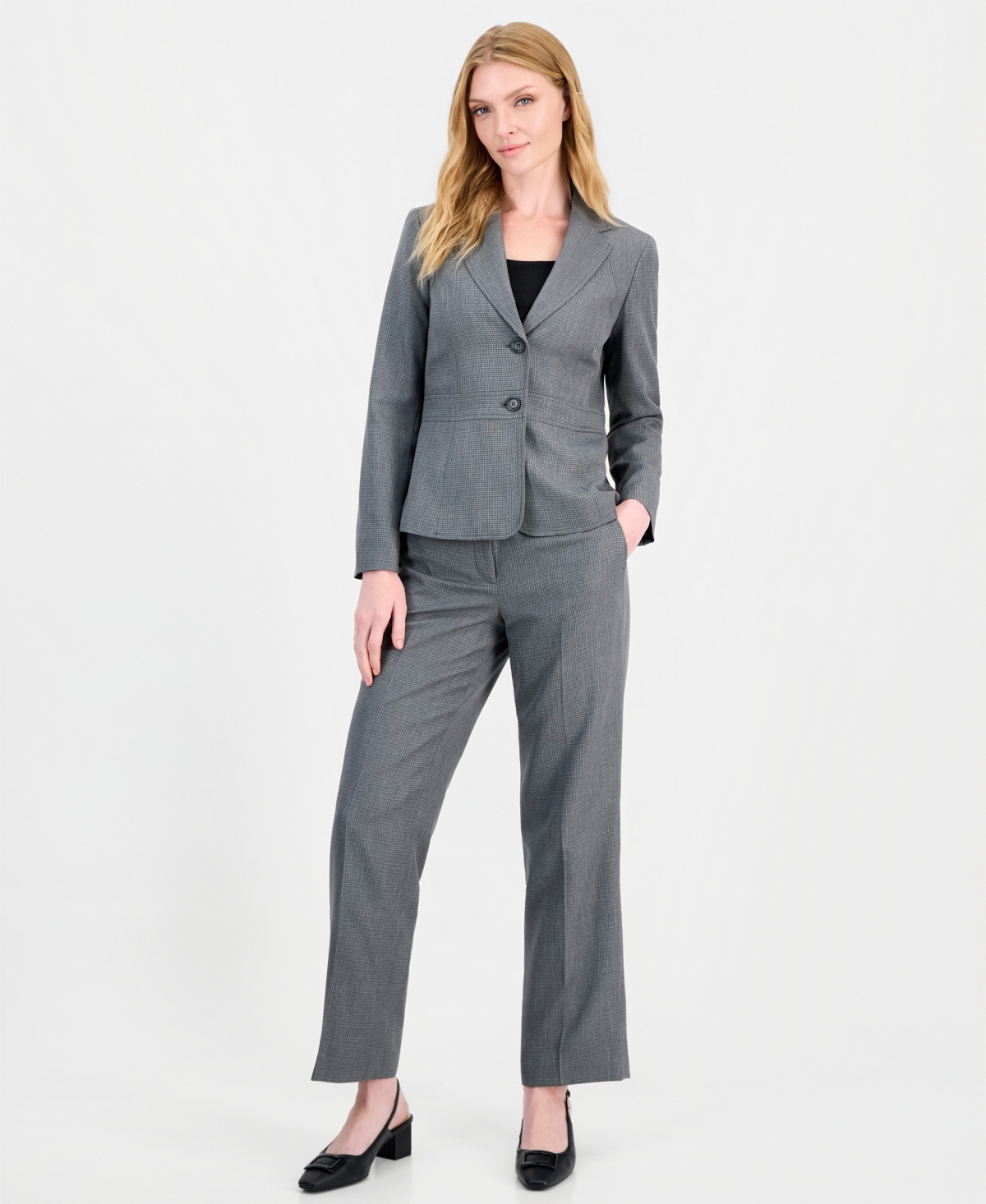 Le Suit Women's Houndstooth Wide-leg Classic Fit Jacket And Pants, 2-piece Suit In Grey Multi