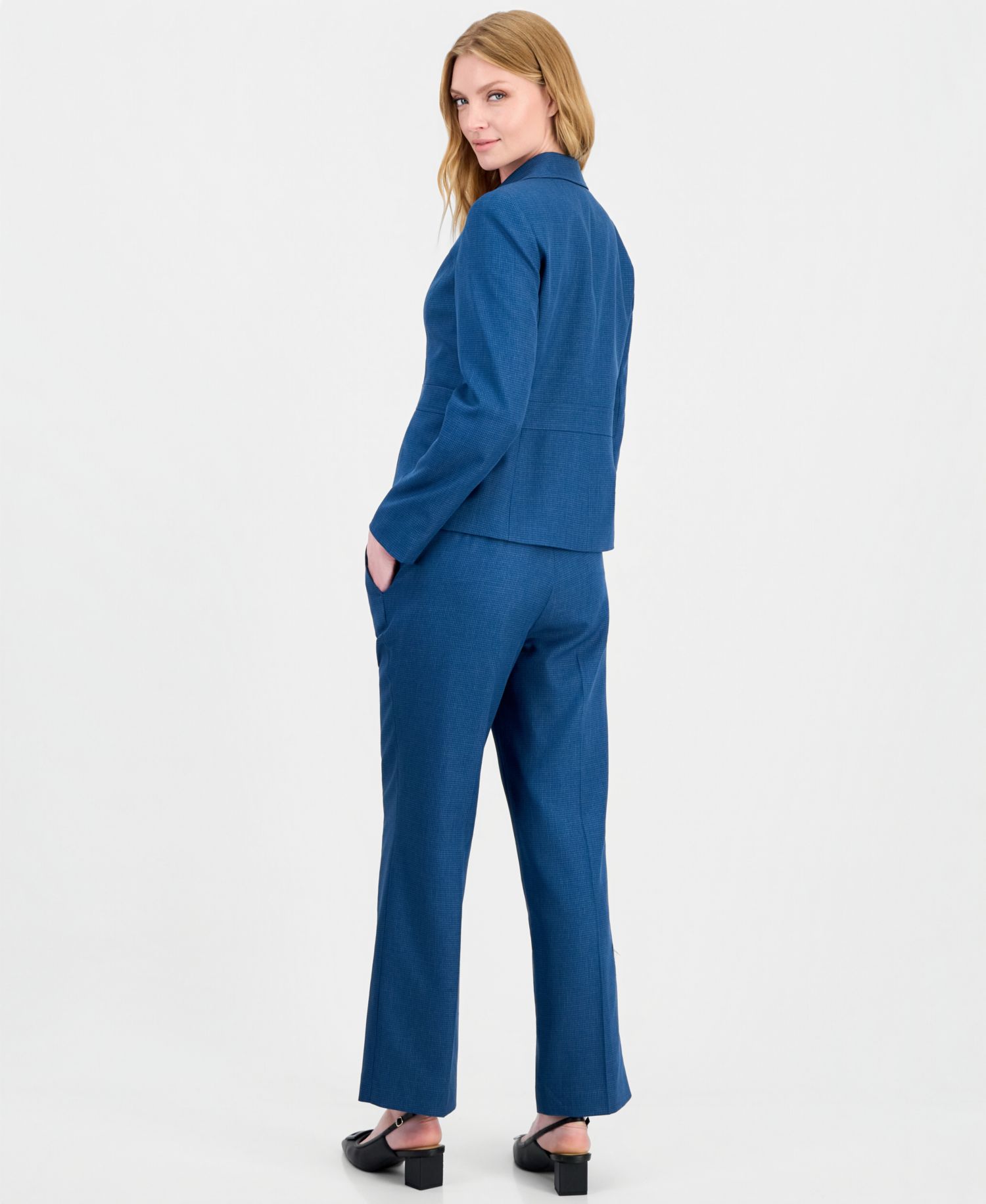 Women's Houndstooth Wide-Leg Classic Fit Jacket and Pants, 2-Piece Suit
