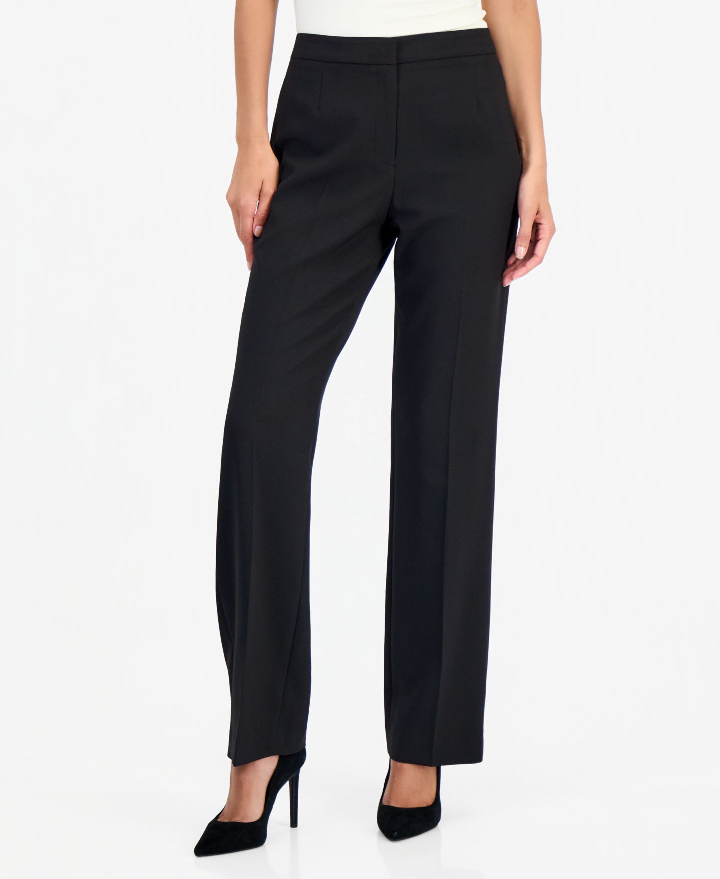 Женский комплект Le Suit Petite Kate Two-Button Contrast Piping Jacket and Pants, 2-Piece Suit, цвет: Чёрный / Ванильный ледяной — фото 6