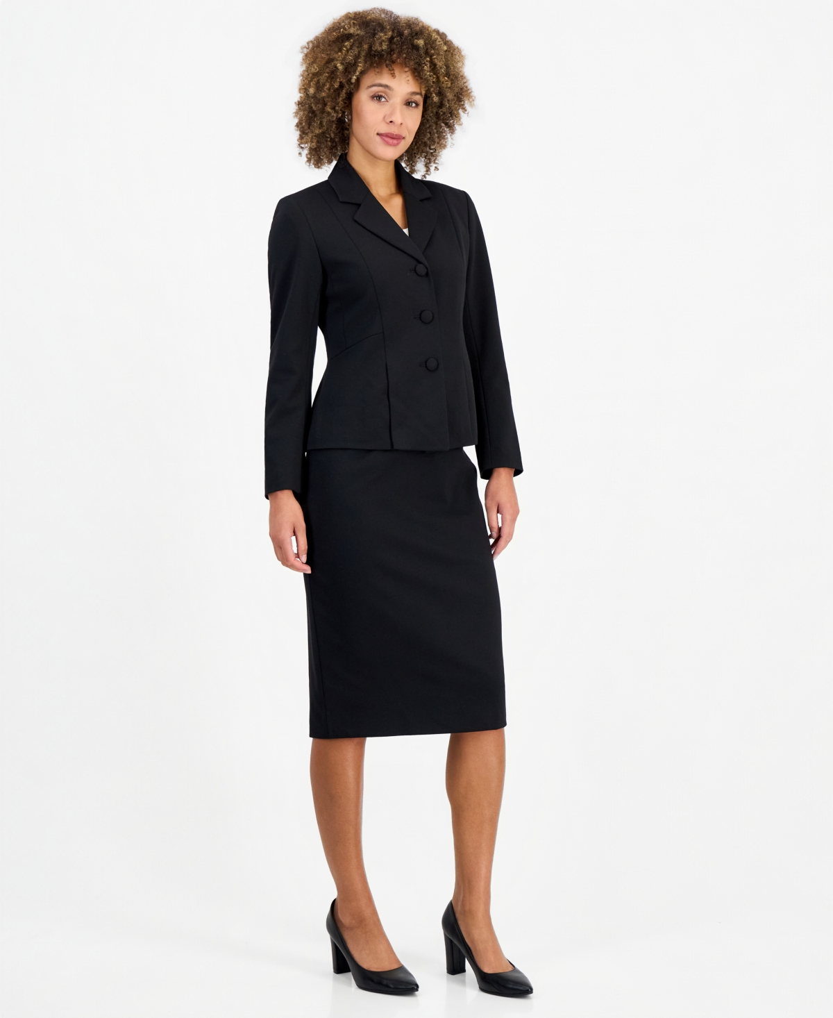 Le Suit Women's Peplum Pencil Notched-collar Jacket And Skirt, 2-piece Set In Black