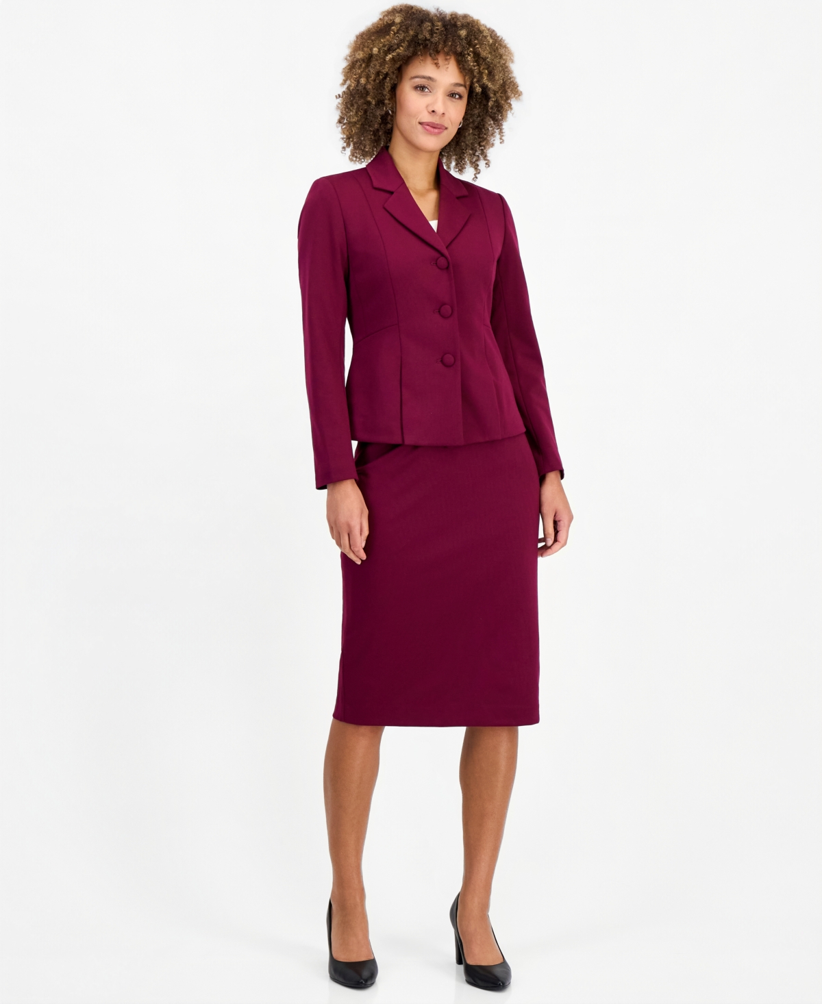 Le Suit Women's Peplum Pencil Notched-collar Jacket And Skirt, 2-piece Set In Bordeaux