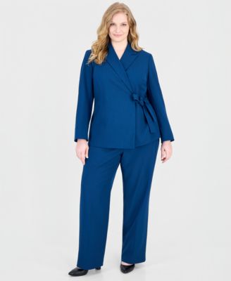 Plus Size Peak Lapel Classic-Fit Wide-Leg Jacket and Pants, 2-Piece Set