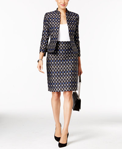 Kasper Tweed-Pattern Jacket & Pencil Skirt