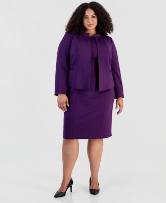 Plus Size Stretch Ponte Empire-Waist Jacket and Dress, 2-Piece Suit