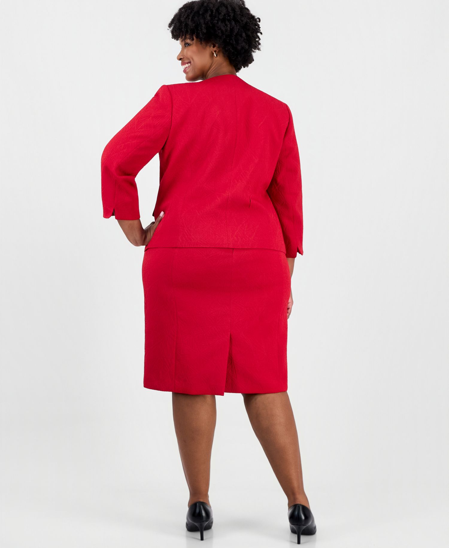 Plus Size Jacquard Cardigan and Empire-Seamed Dress, 2-Piece Set