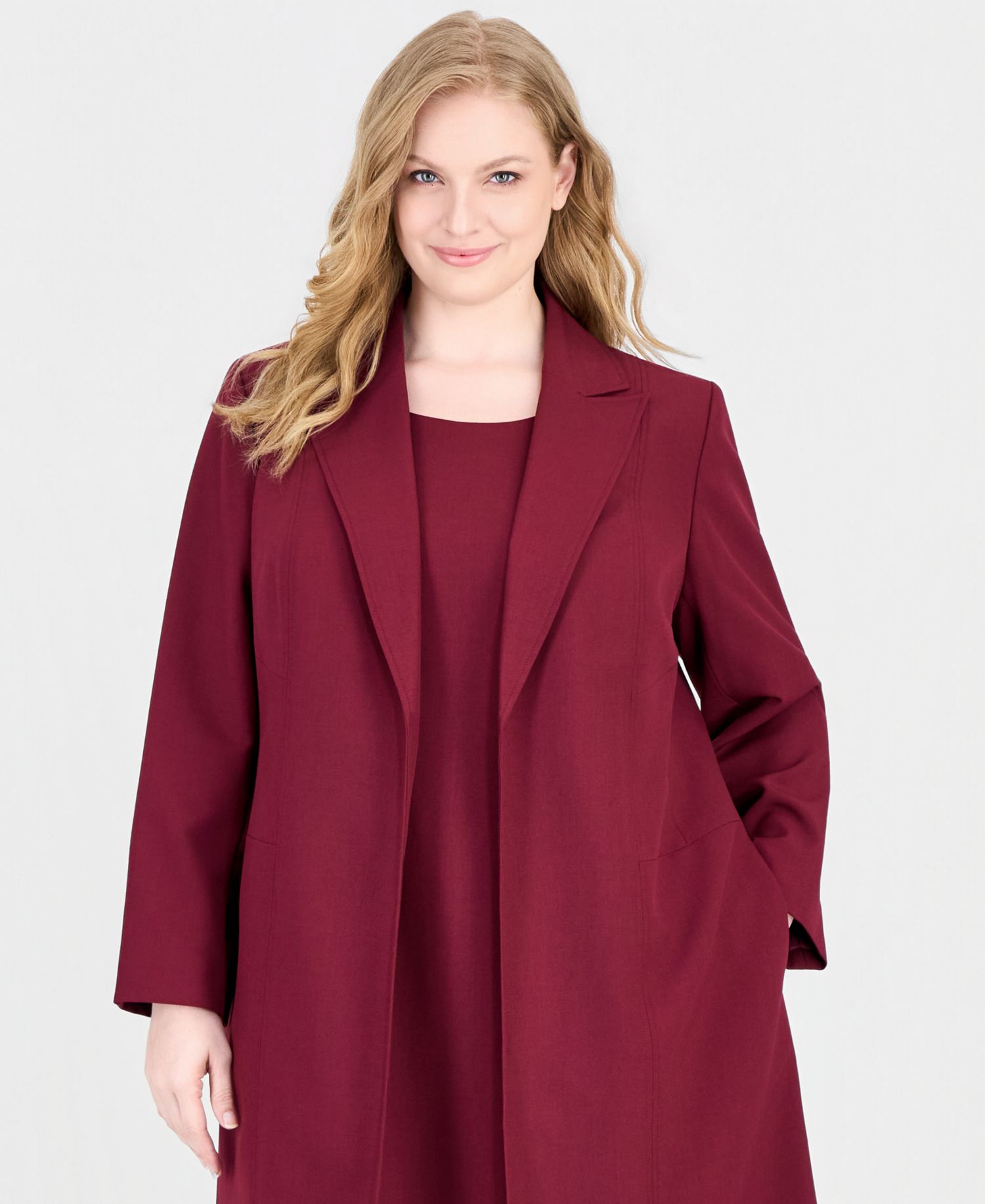 Plus Size Peak Lapel Topper and Basic Sheath Dress, 2-Piece Set