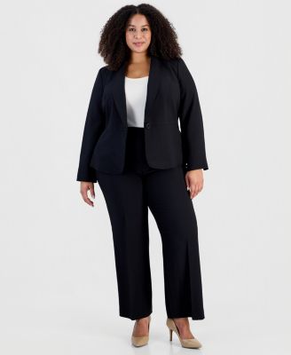 Plus Size Shawl-Collar Wide-Leg Jacket and Pants, 2-Piece Suit