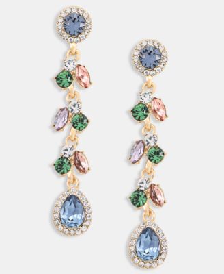 Stone Pear-Shape Halo Linear Drop Earrings 