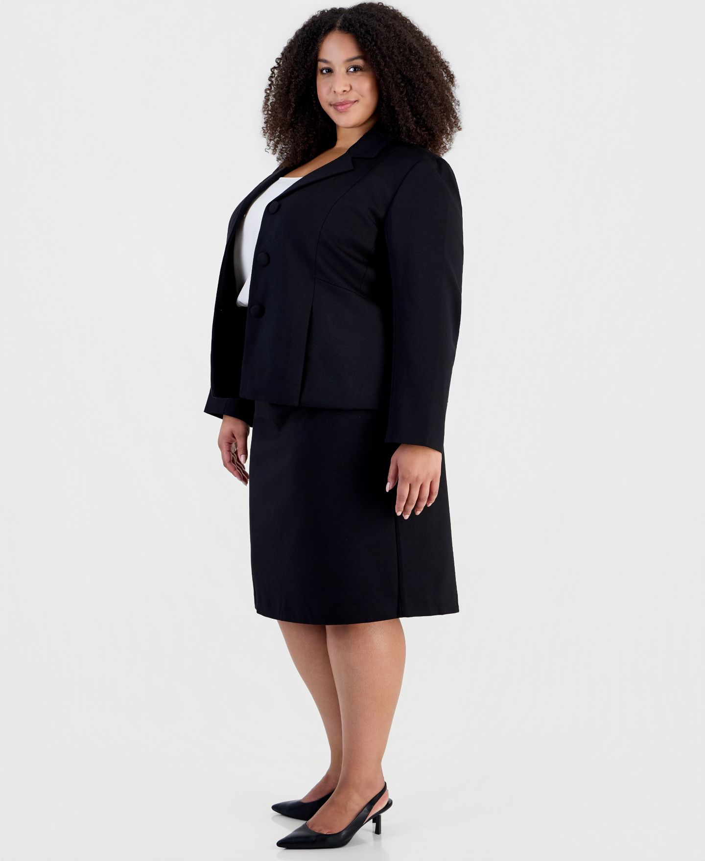 Le Suit Plus Size Peplum Pencil Notched-Collar Jacket and Skirt, 2-Piece Set, цвет: Чёрный — фото 7