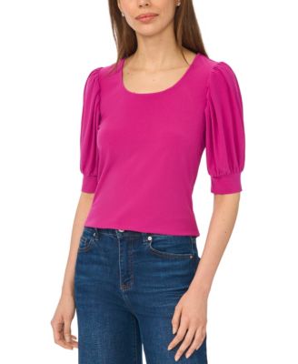 Women's Crewneck 3/4-Sleeve Shirred Top