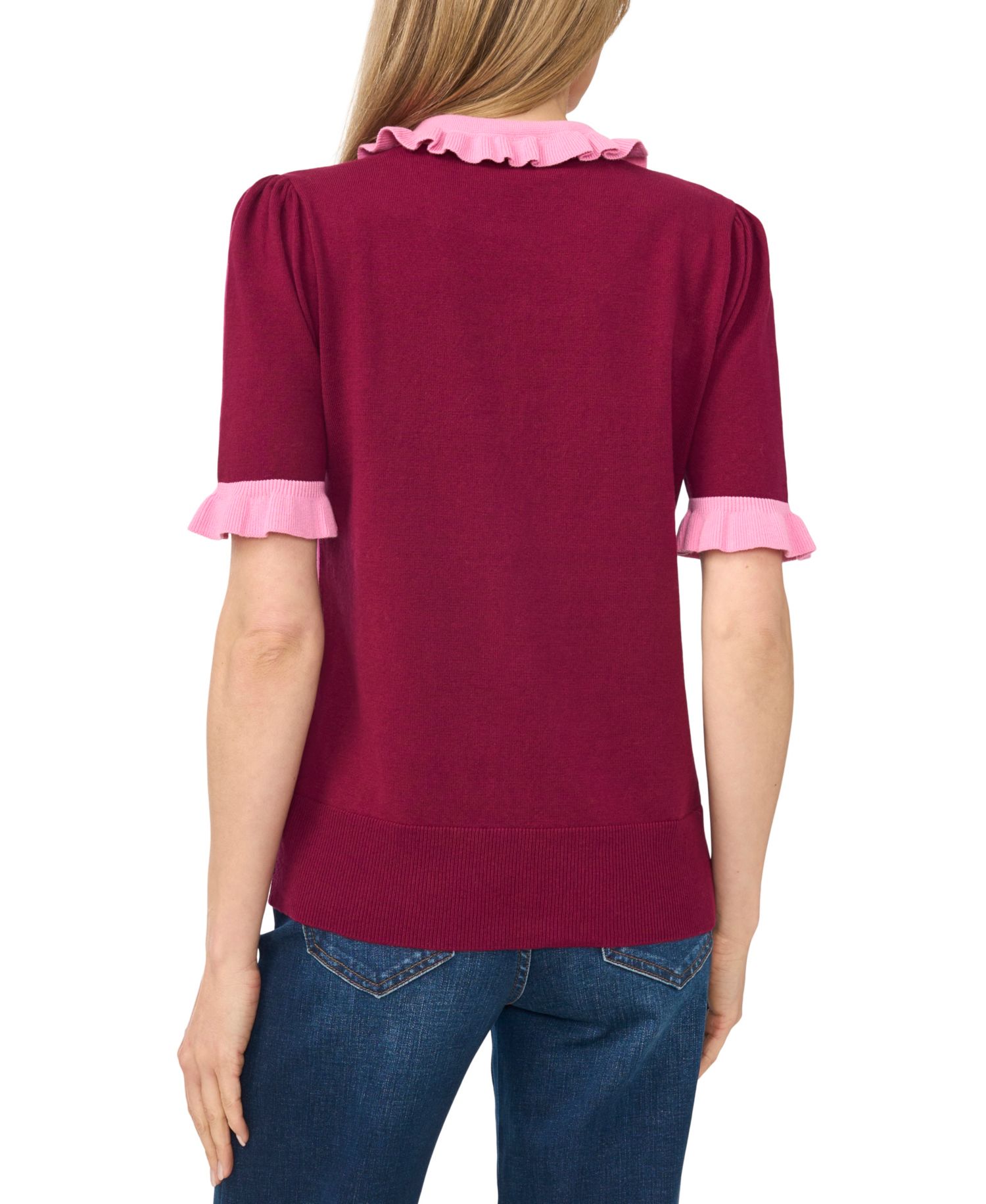 Women's Cotton Ruffle-Collar Short-Sleeve Top
