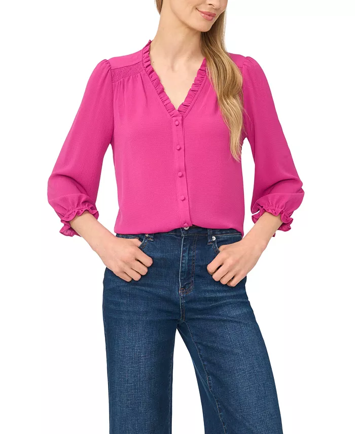 Women's Ruffled Button-Front 3/4-Sleeve Blouse