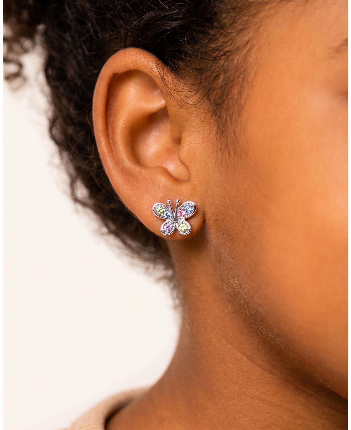 Серьги Chanteur Butterfly Mulit-color Crystal White Gold Rhodium Plated Screwstud для девочек, цвет: Серебряный — фото 5