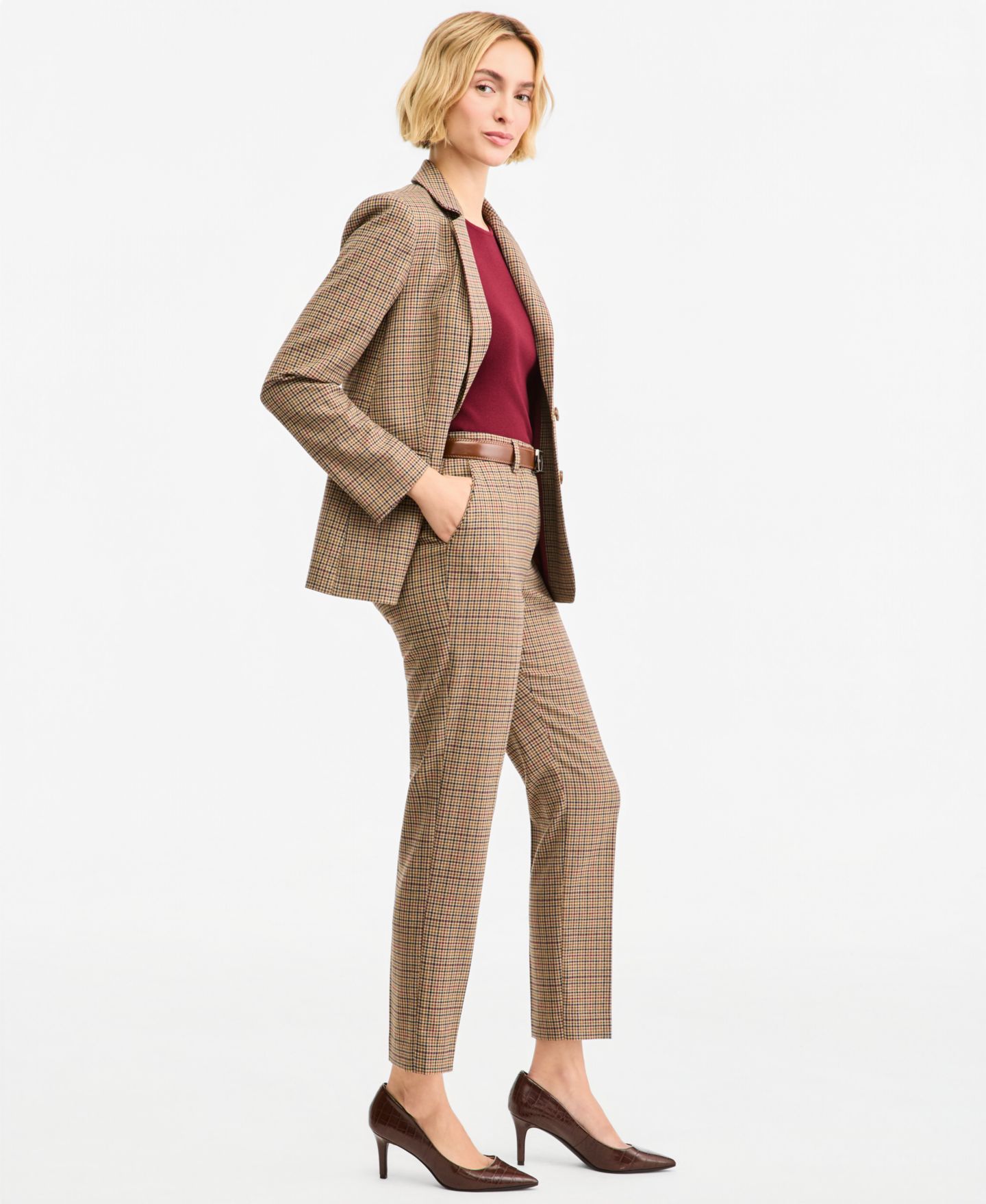 Женские брюки Tahari ASL Glenn Plaid Straight-Leg, цвет: Клюквенный разноцветный — фото 3