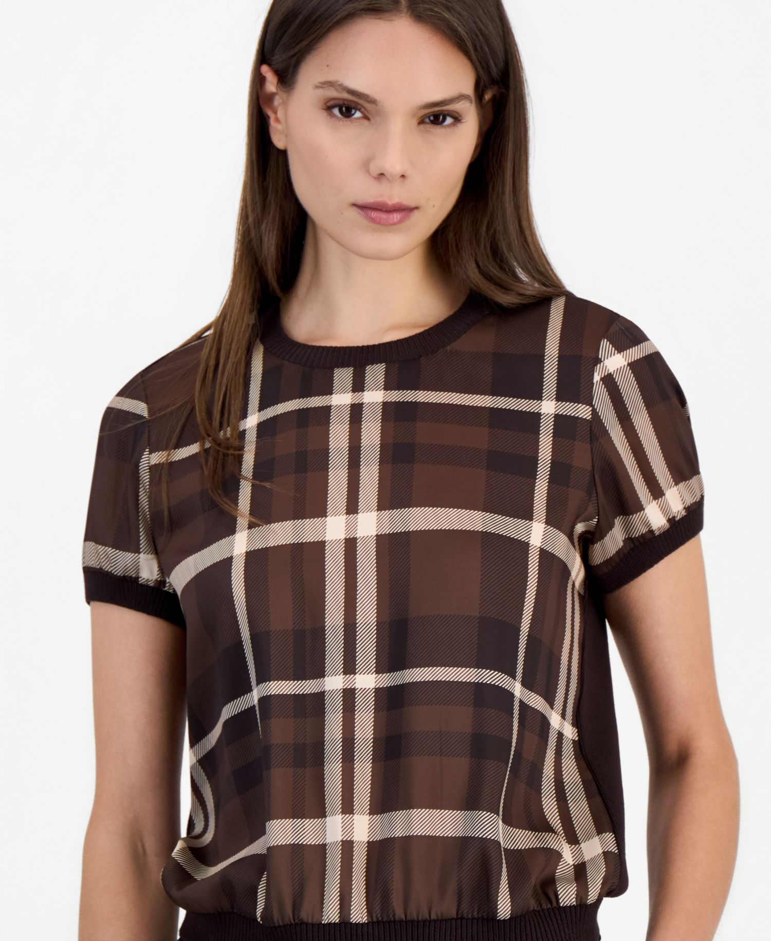 Petite Plaid Lightweight Crewneck Pullover Sweater