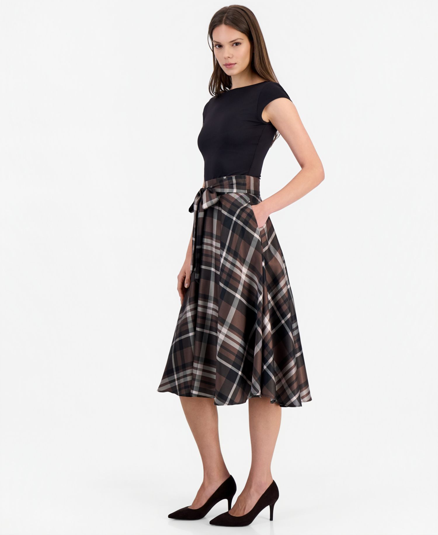 Women's Plaid High-Waisted Midi Skirt