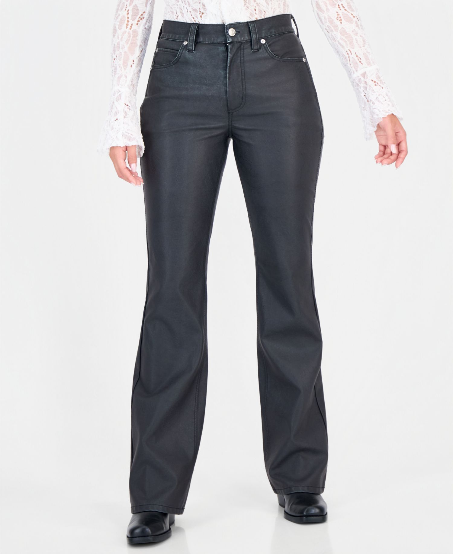 Women's Double Knot High-Waisted Bootcut Faux Leather Pants