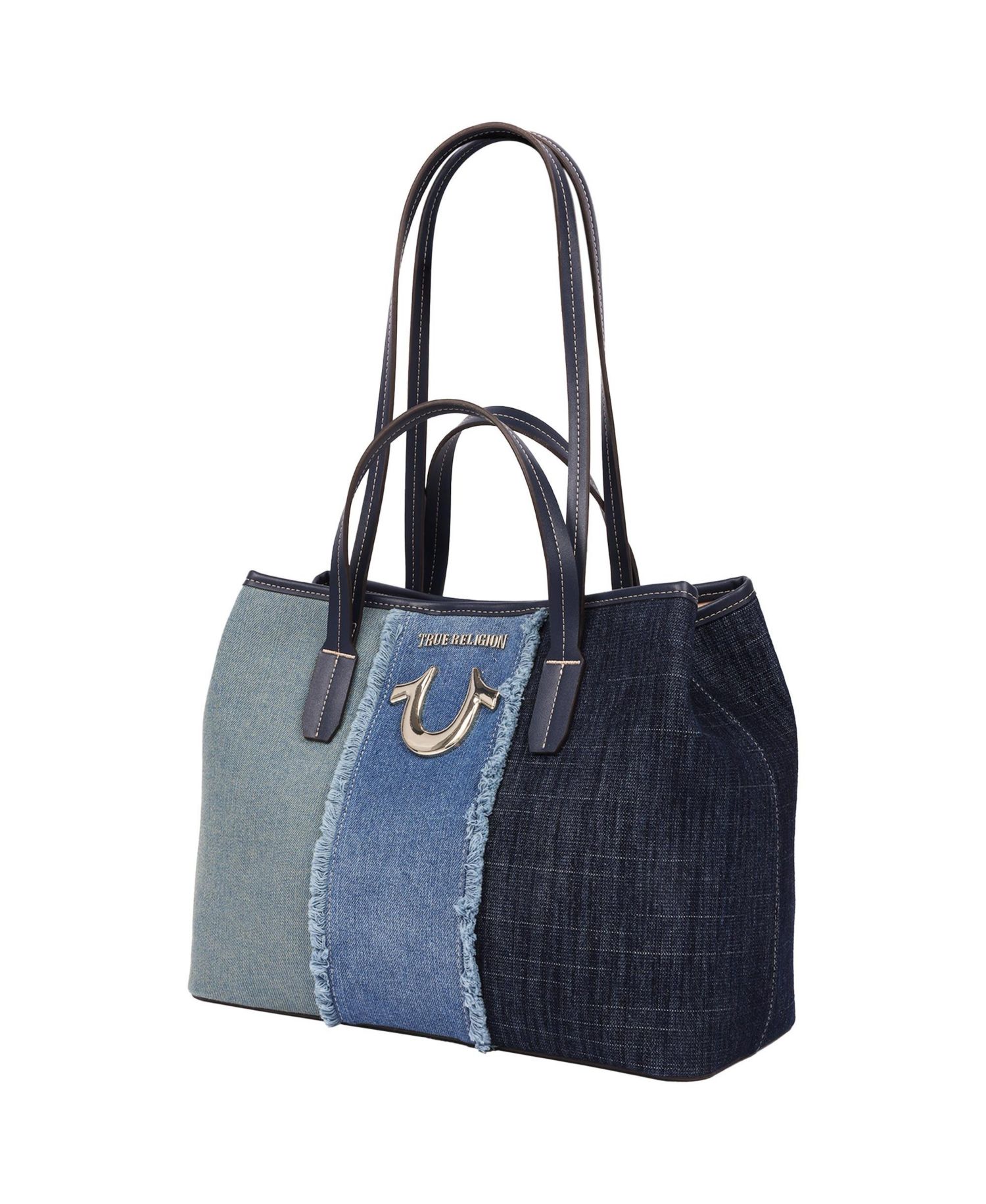 Frayed Denim Horseshoe Tote with Removable Wristlet