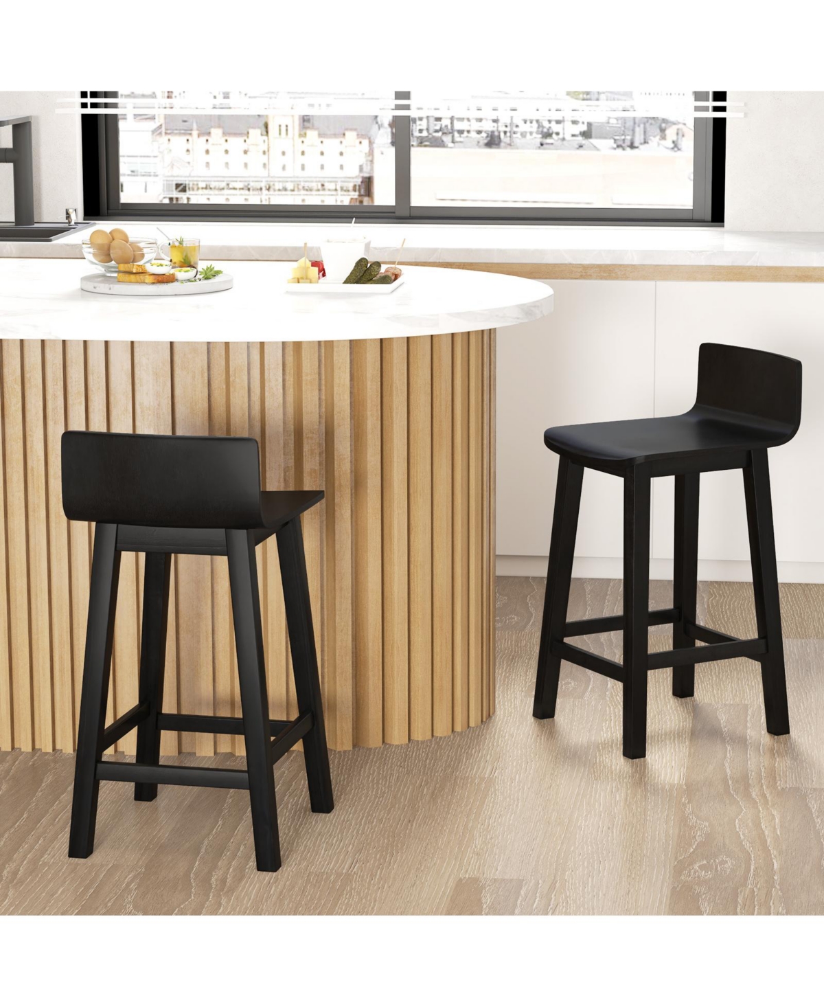 Wooden Bar Stools Set of 2 with Solid Backrest and Seat Design