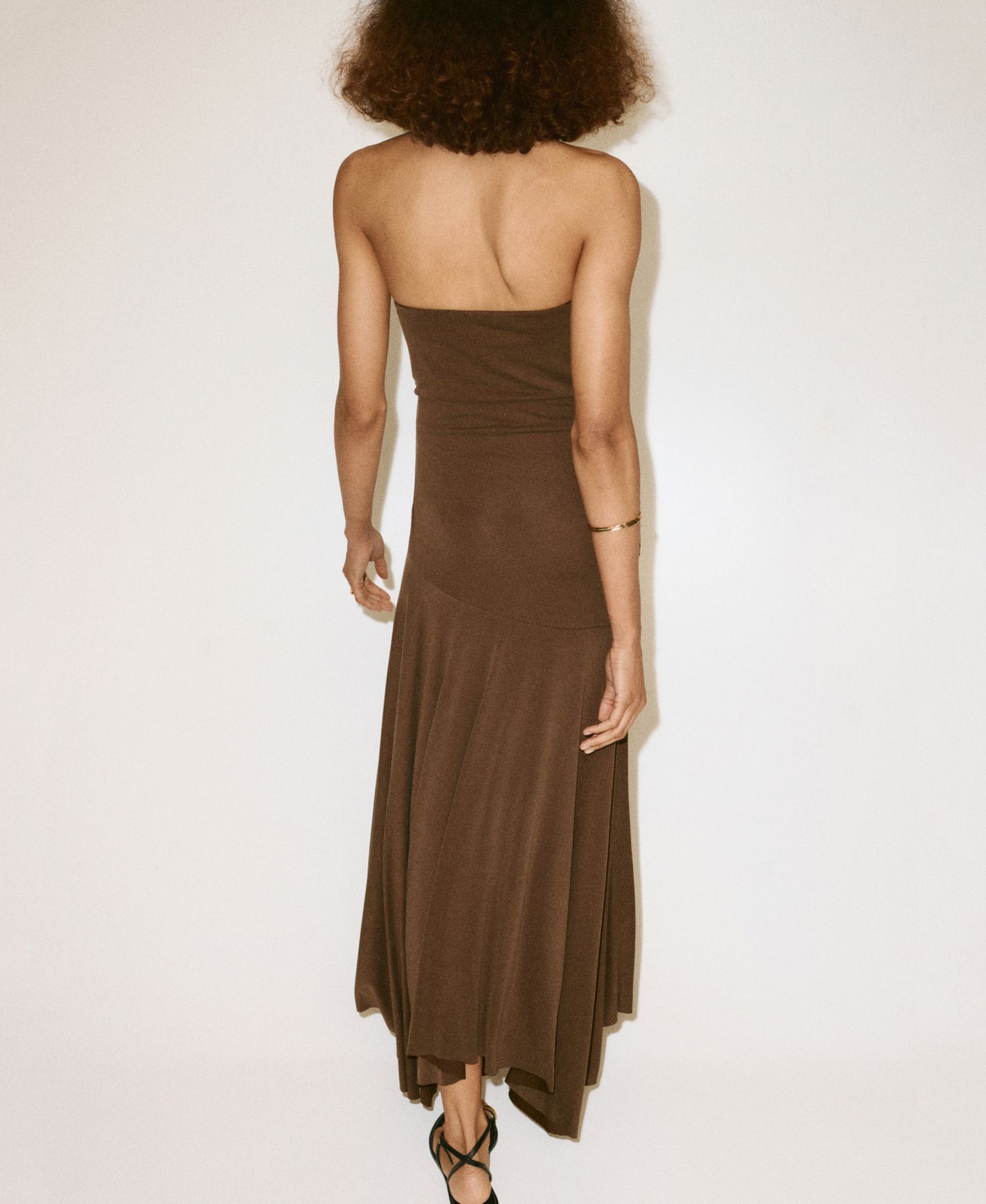 Women's Asymmetric Bandeau Ruched Midi Dress
