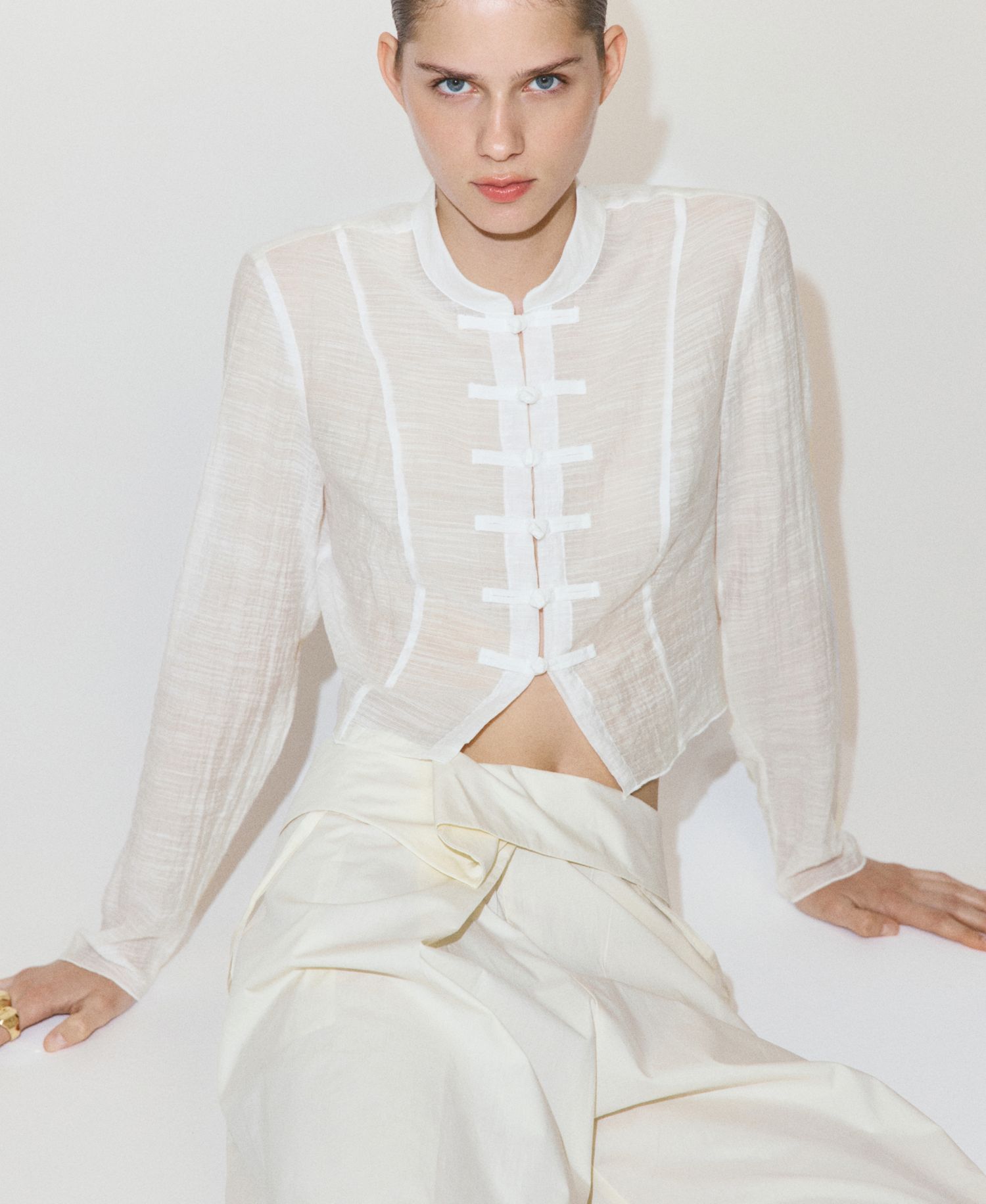 Women's Long Sleeve Mock Neck Sheer Chiffon Blouse