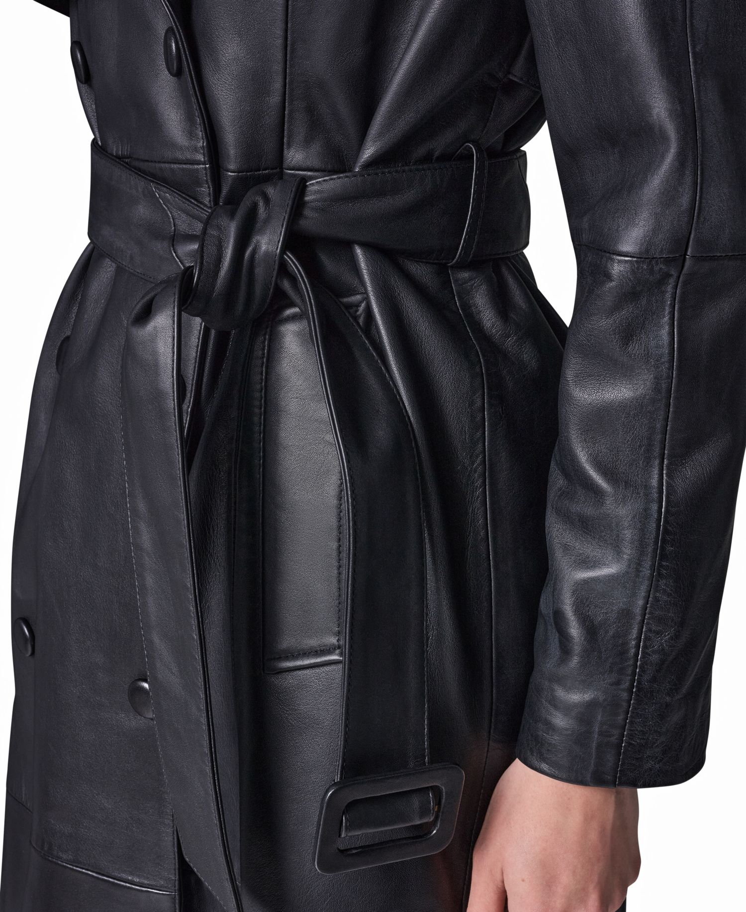 Women's Double Breasted Belted Leather Trench Coat