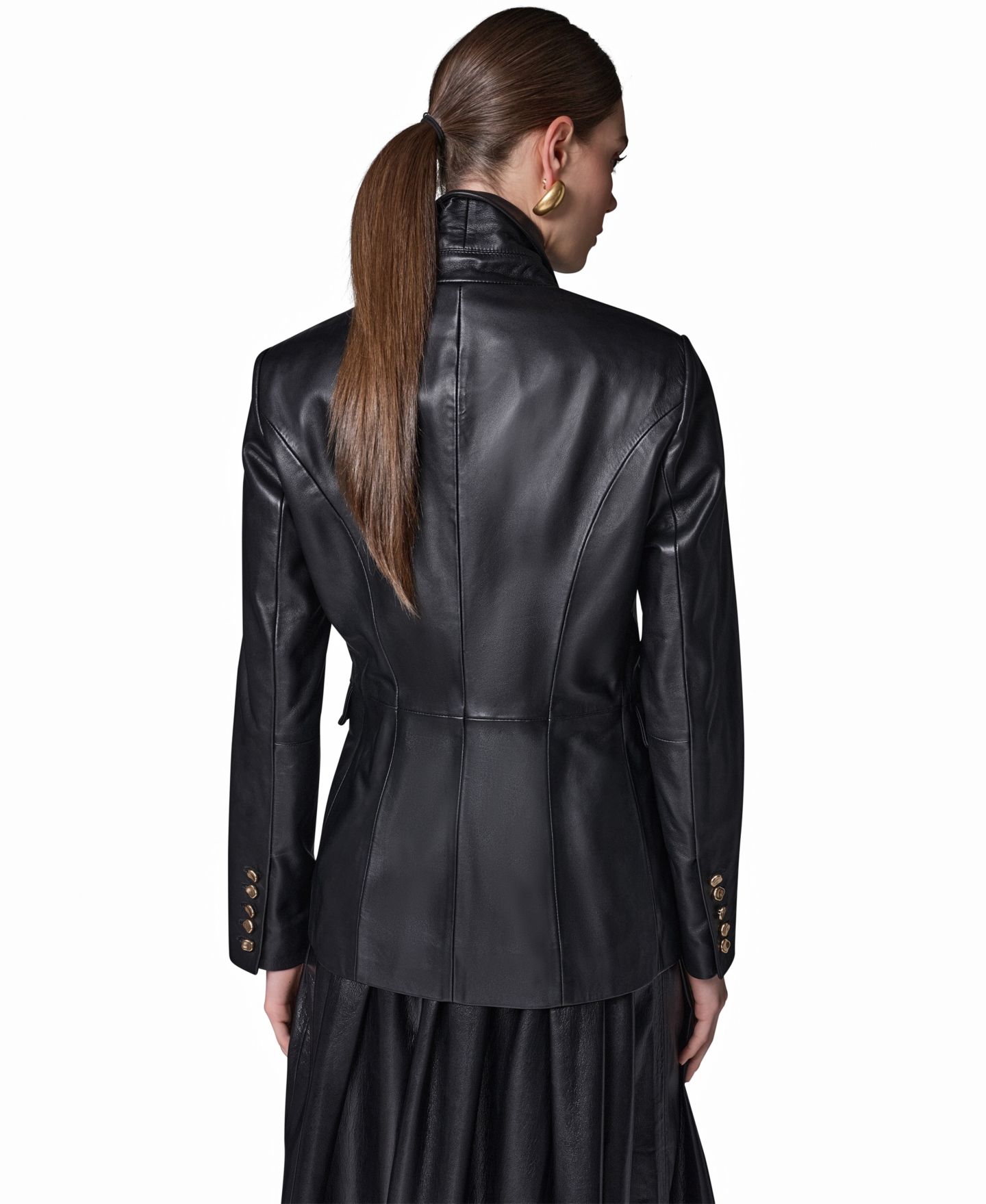 Женский пиджак Donna Karan New York Double-Breasted Leather Blazer, цвет: Чёрный — фото 5