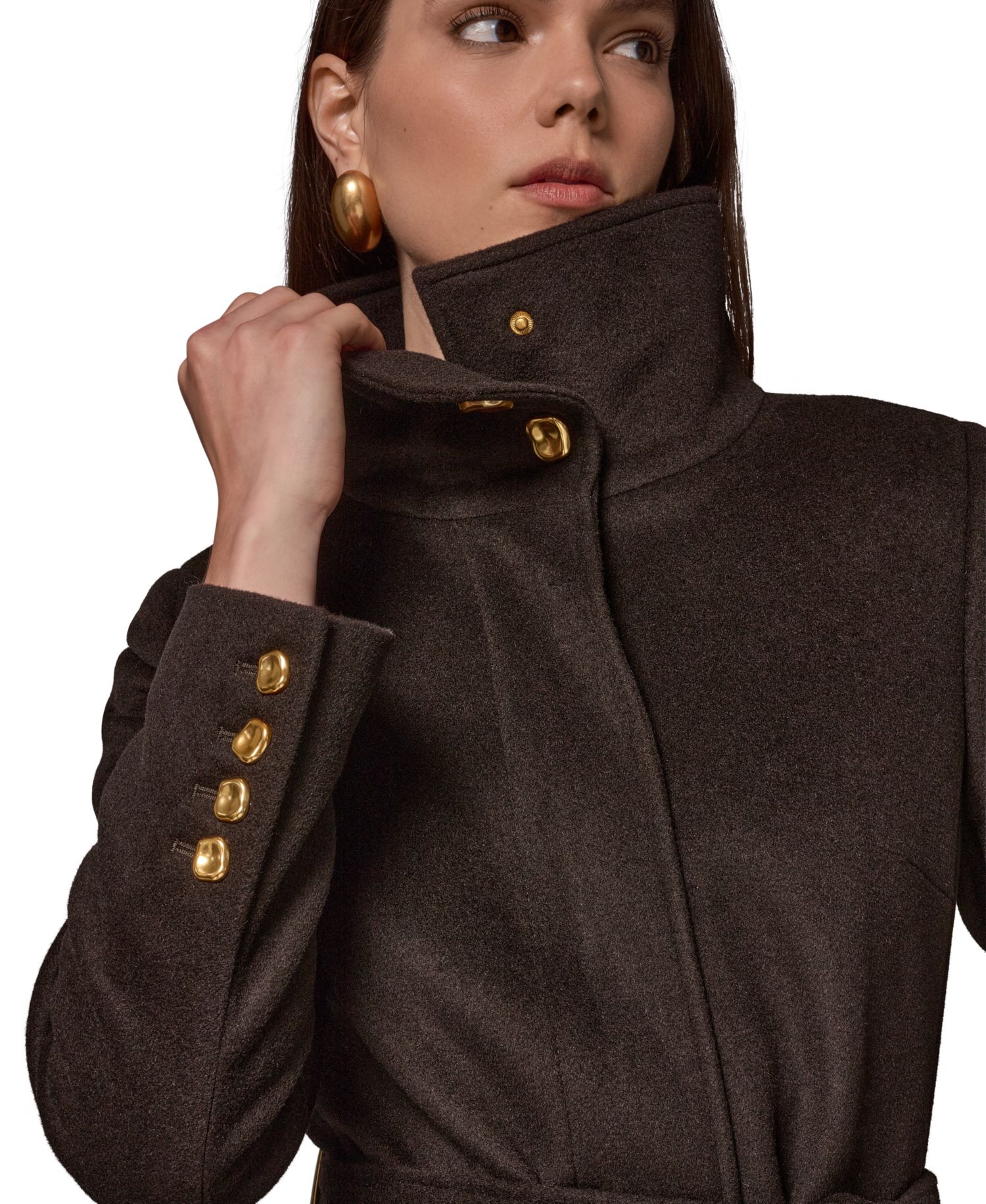 Women's Belted High-Collar Wool-Blend Coat