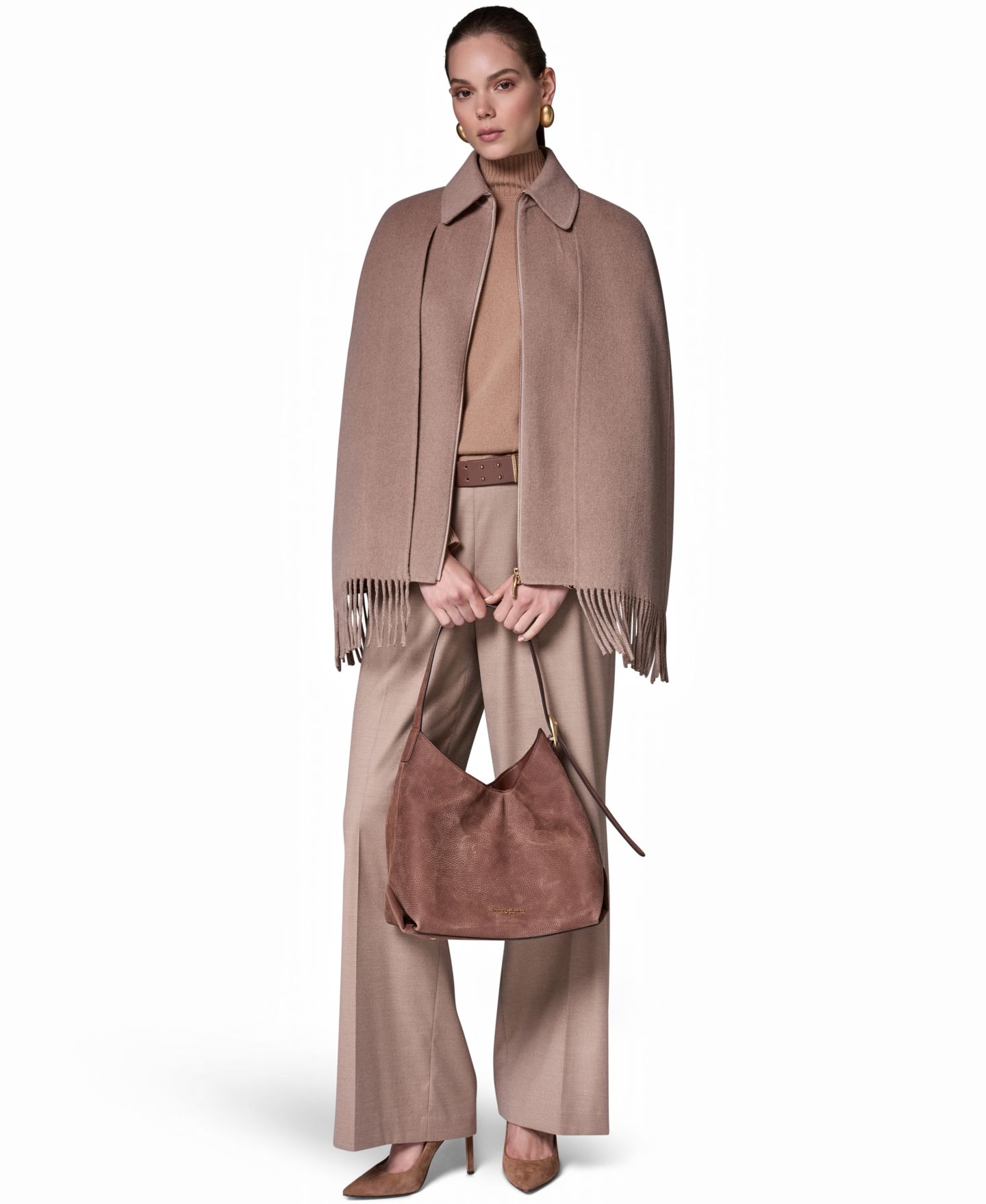 Женское пальто Donna Karan New York Fringe Wool-Blend Cape, цвет: Верблюжий — фото 2