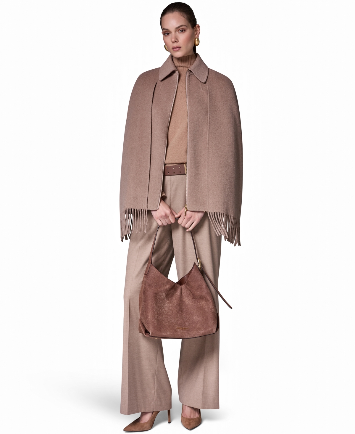 Donna Karan New York Women's Fringe Wool Cape Coat