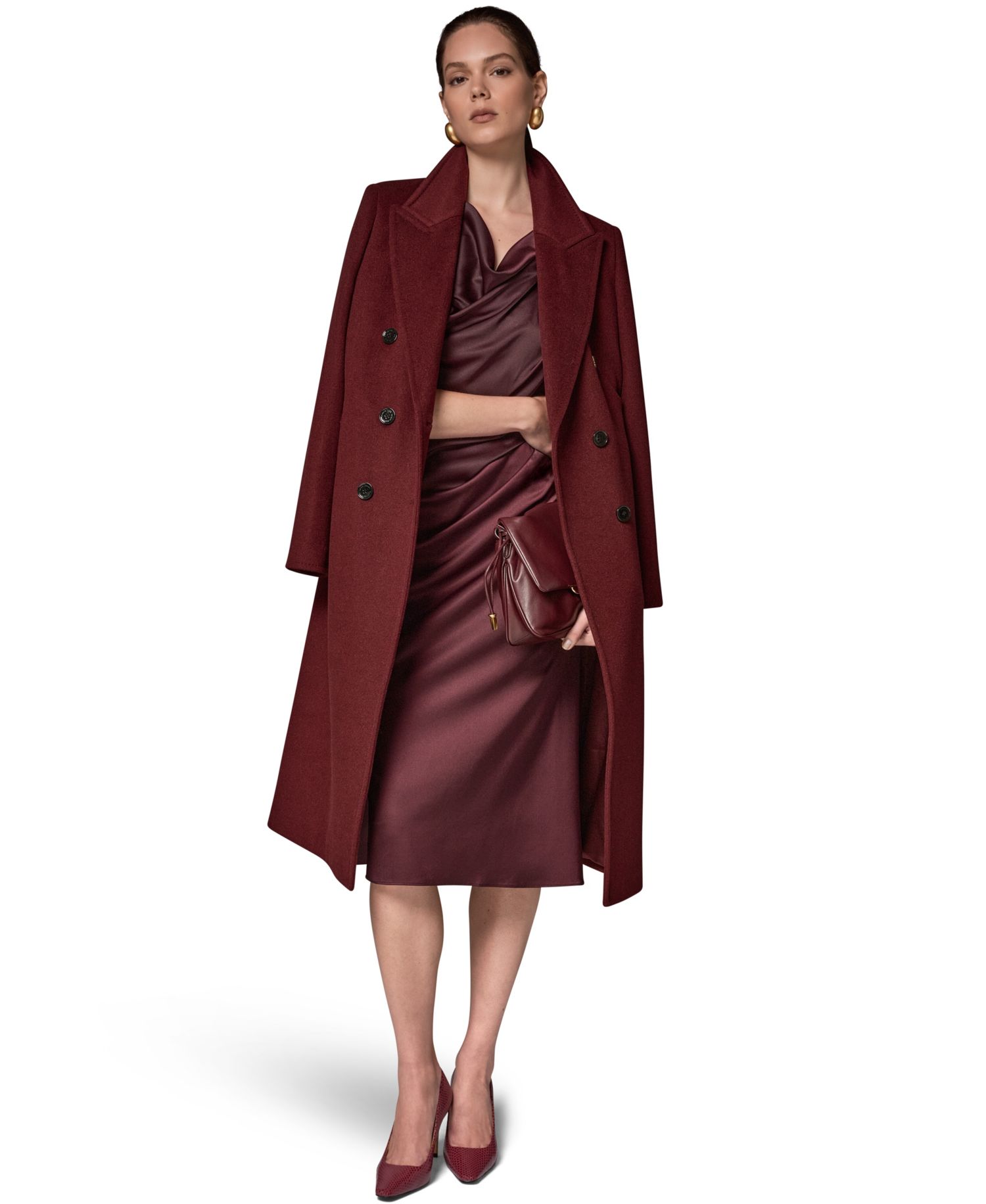 Women's Double-Breasted Long Wool-Cashmere Blend Coat