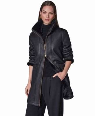Women's Faux Shearling Long-Sleeve Spread Collar Coat