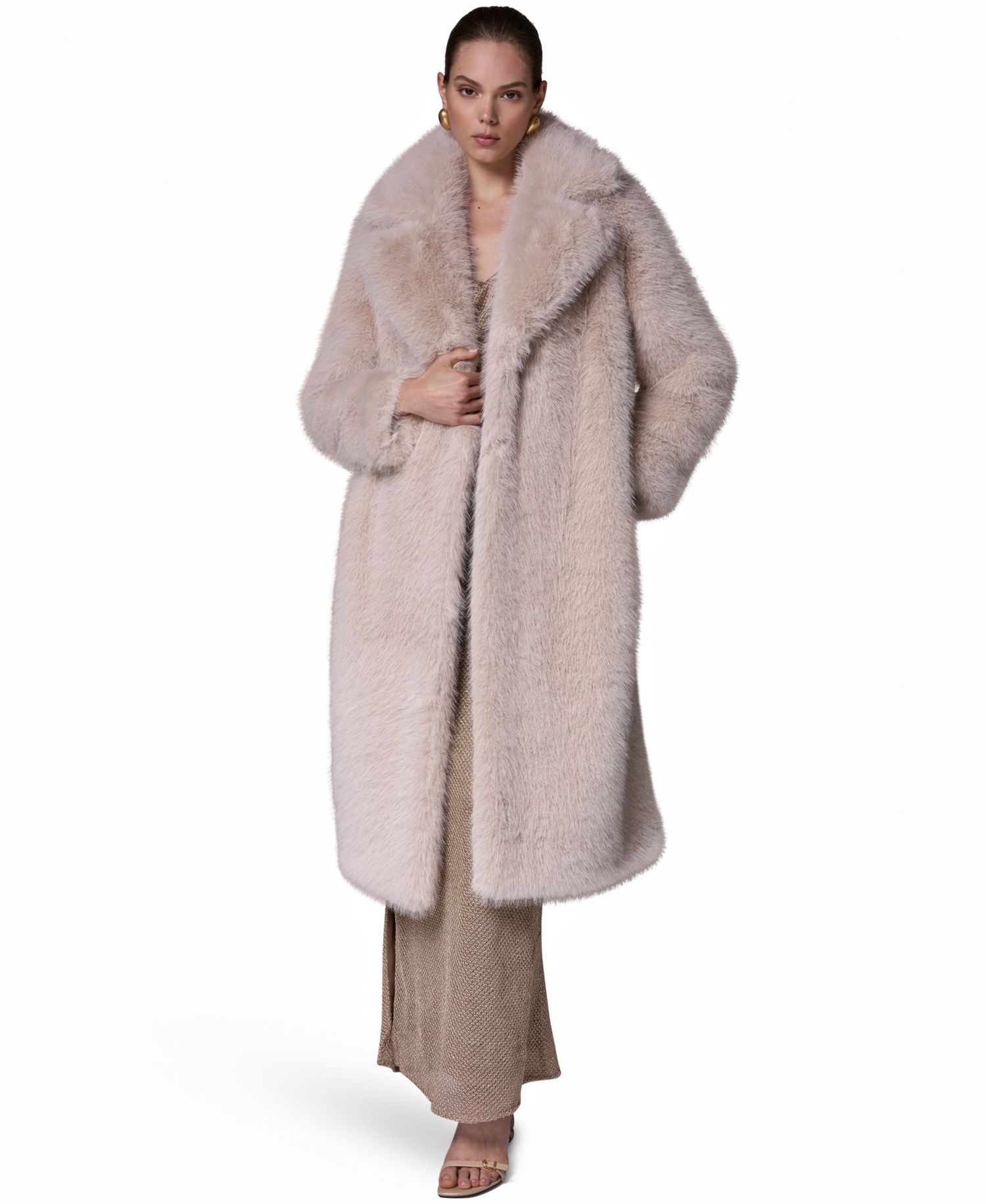 Women's Maxi Collared Faux-Fur Coat