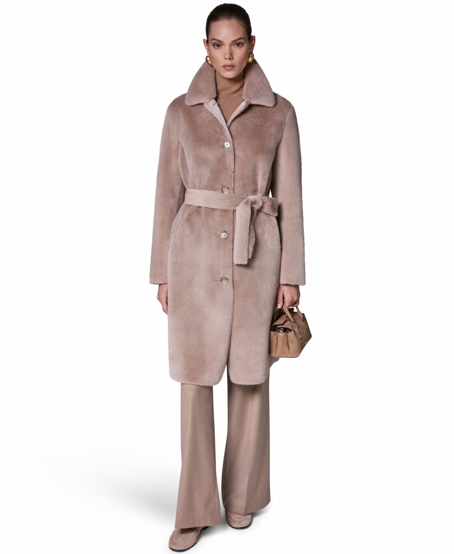 Women's Belted Faux Fur Maxi-Length Coat