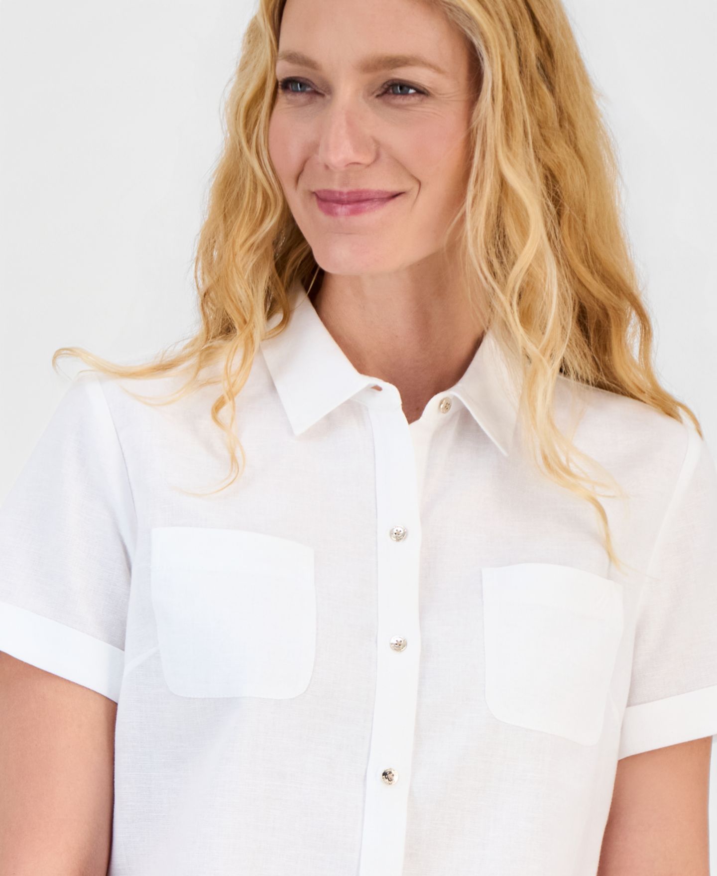 Женская рубашка Nautica Linen-Blend Short-Sleeve Point-Collar Camp, цвет: Яркий белый — фото 3