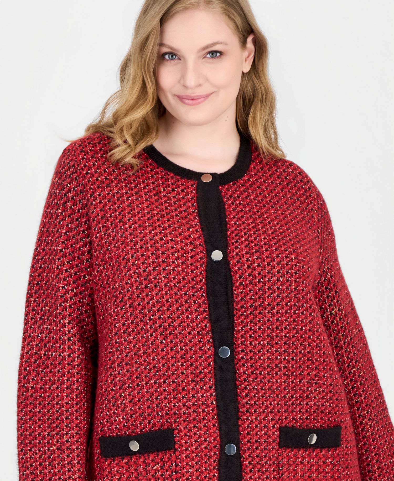Plus Size Boucl&eacute; Crewneck Cardigan