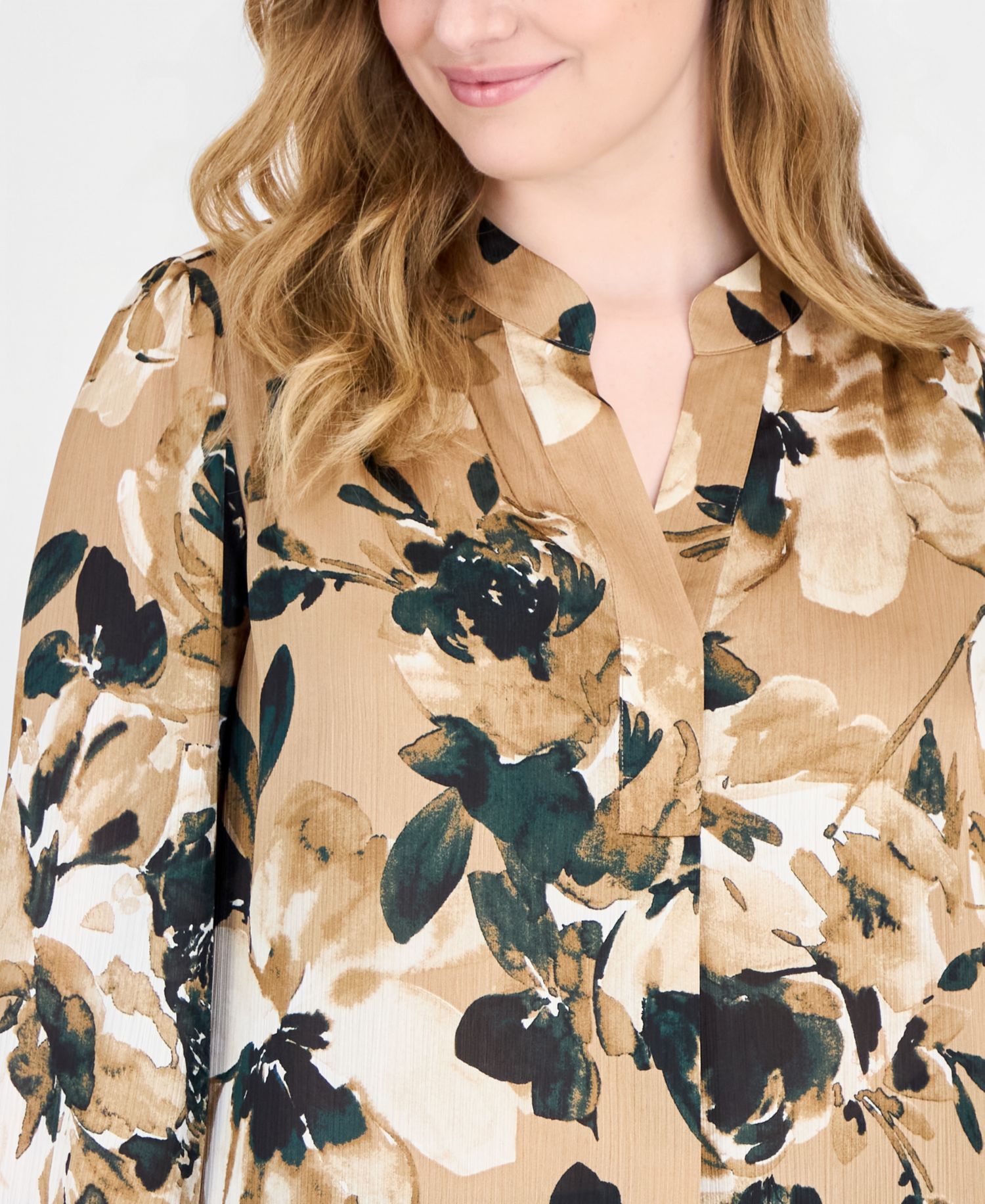 Plus Size Long-Sleeve V-Neck Floral-Print Blouse