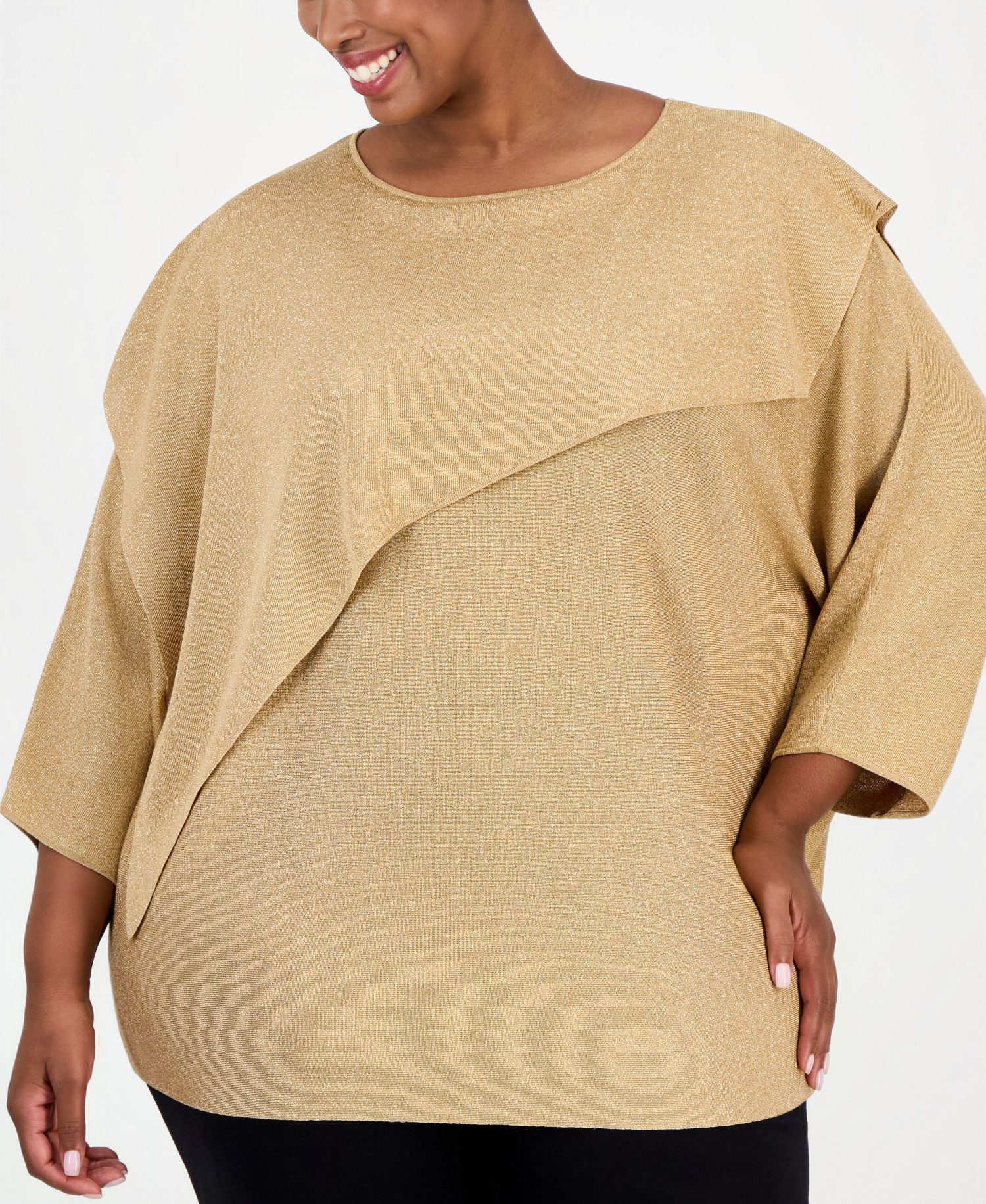 Plus Size Lurex Asymmetrical Boat-Neck Cape
