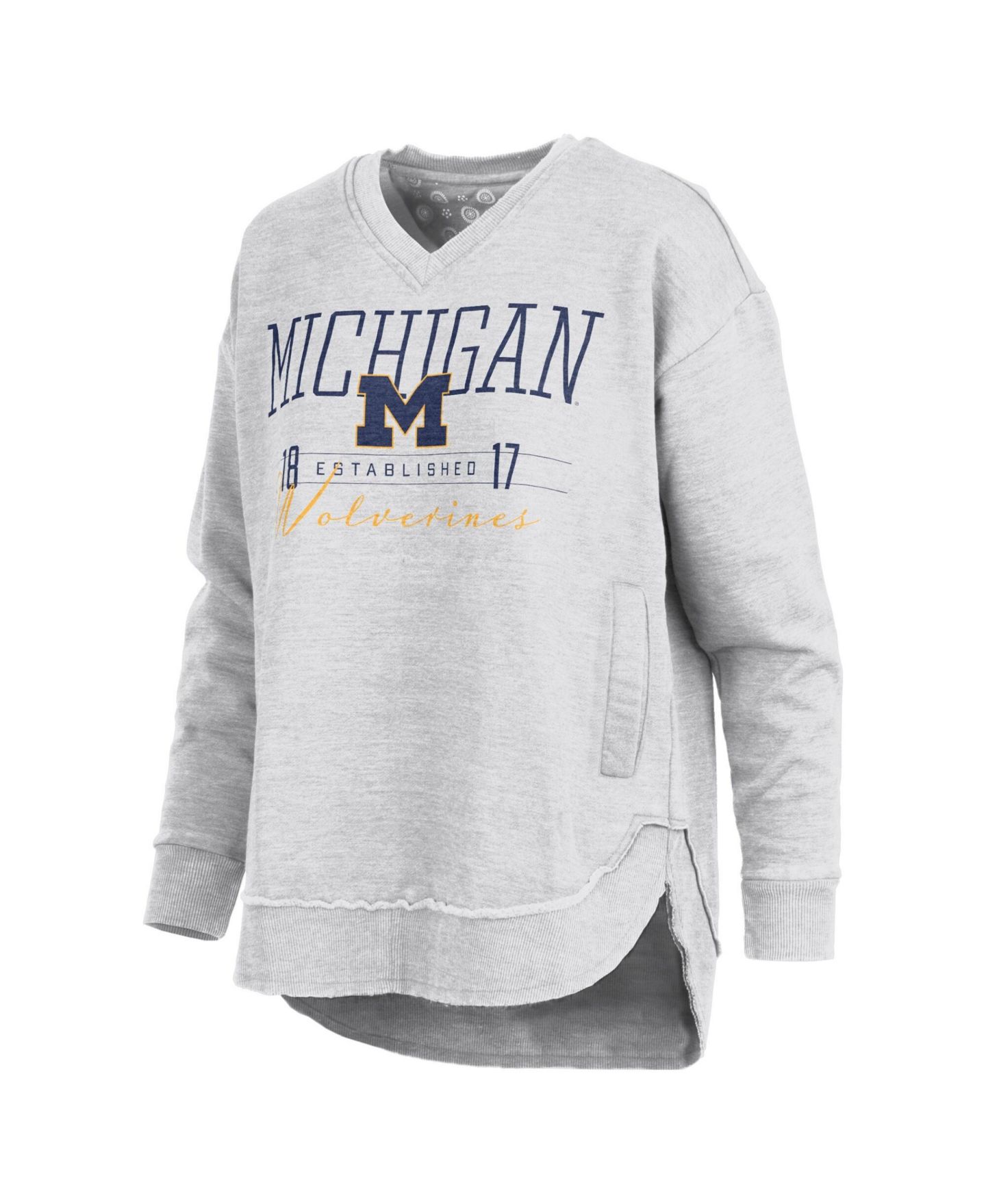 Женская толстовка Pressbox Heather Gray Michigan Wolverines Marcus East Hall Poncho V-Neck — фото 2