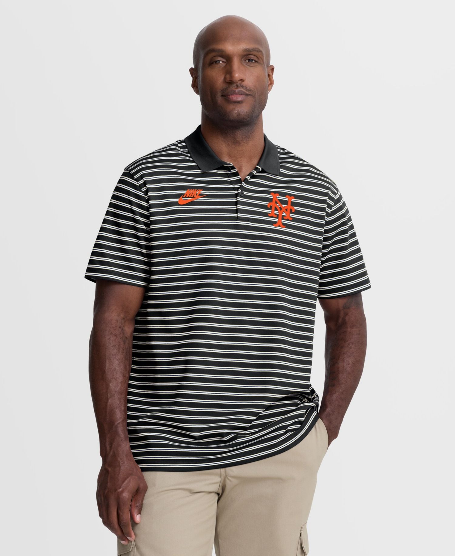 Men's Black New York Mets Cooperstown Collection Dri-FIT Victory Striped Polo Shirt