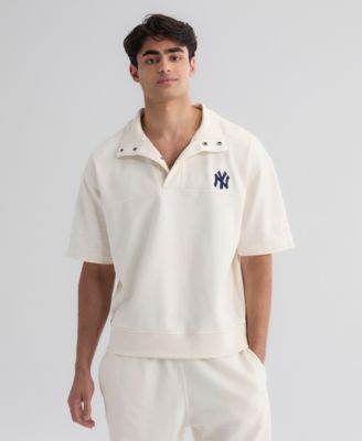 Men's Bisque New York Yankees Iconic Short Sleeve Mock Neck Pullover Sweatshirt