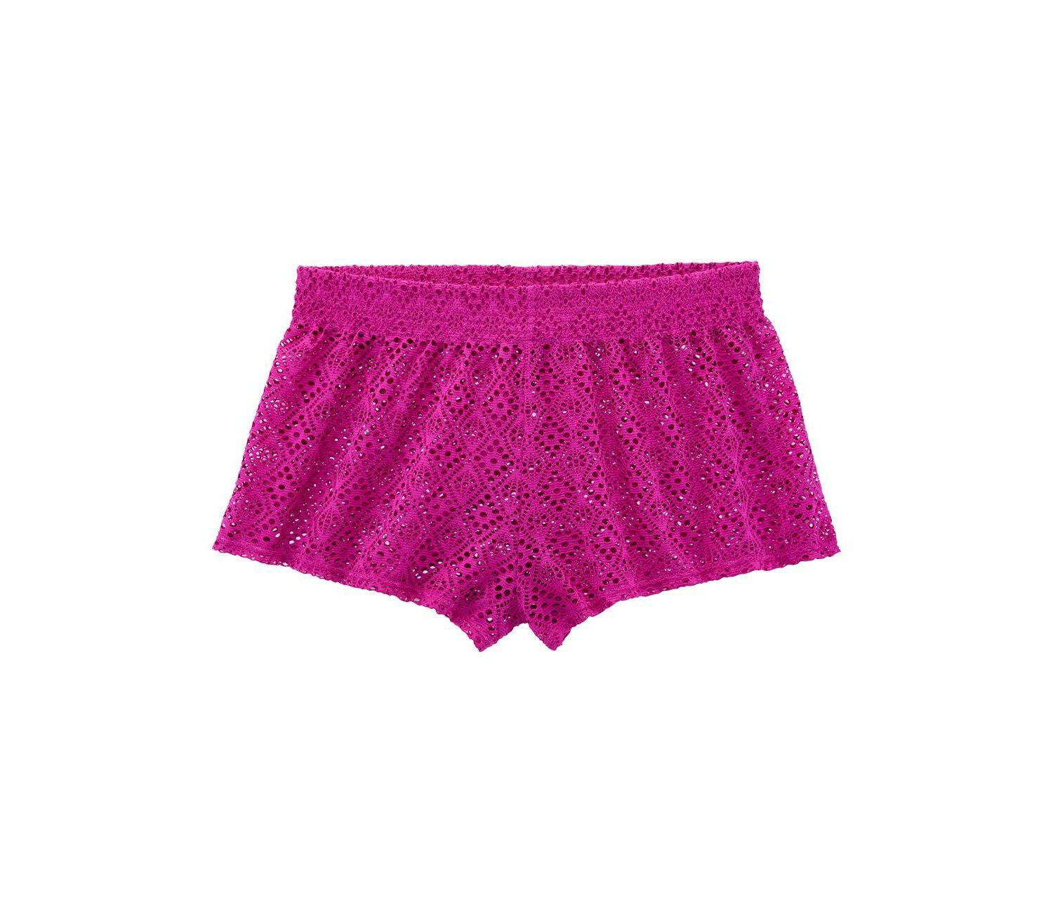 Women's Geometric Print Eyelet Shorts Crochet Swim Cover-Up