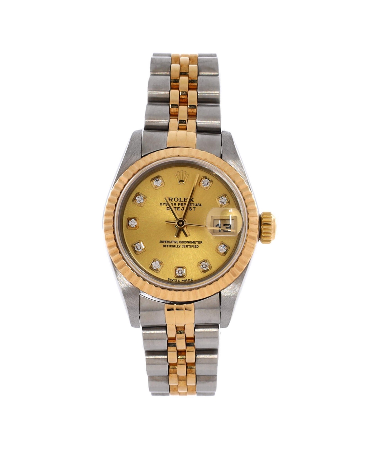 PreOwned Rolex Oyster Perpetual Datejust Automatic Watch in Stainless Steel and Gold with Diamond Markers 26mm  Dial color gold