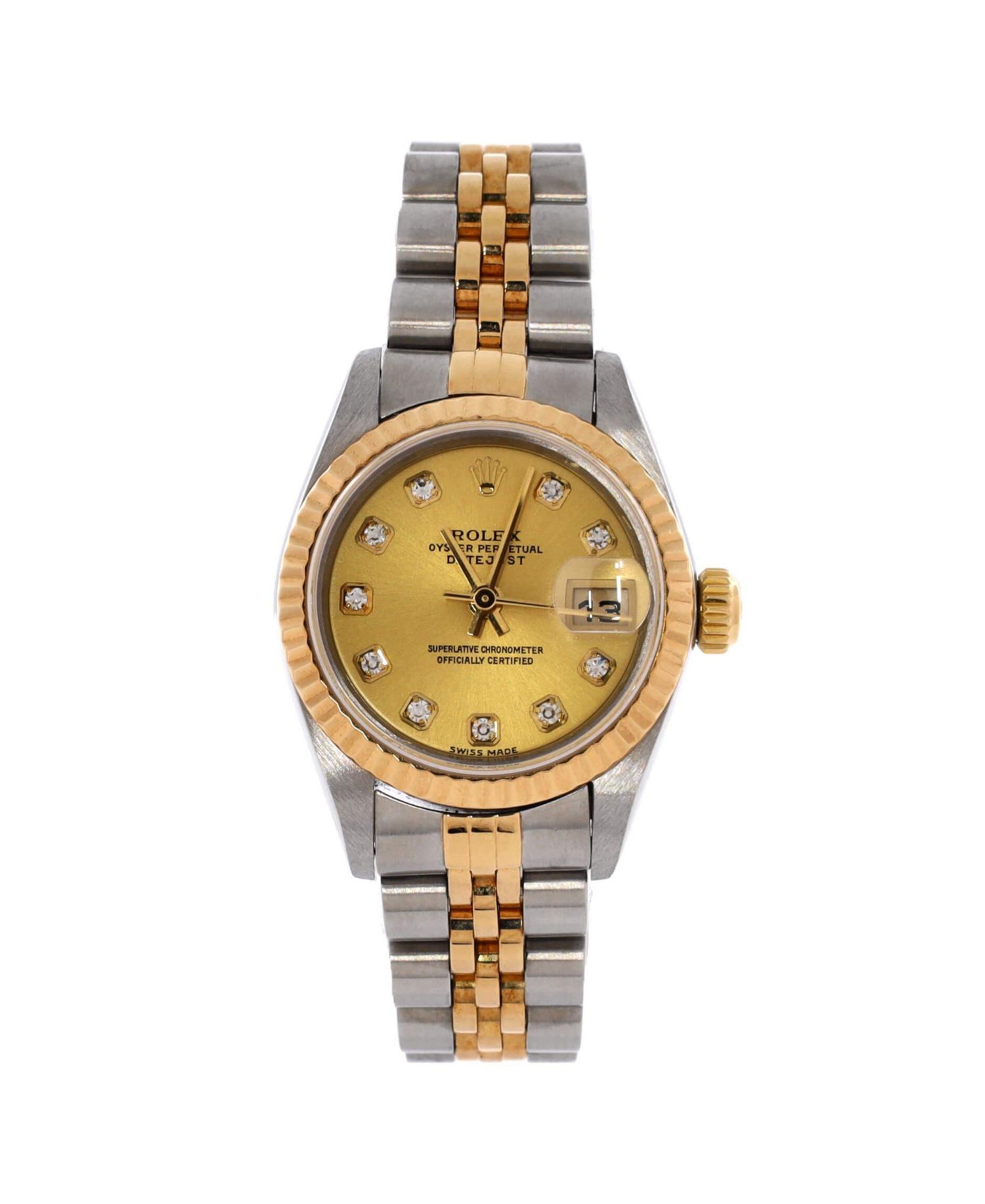 Oyster Perpetual Datejust Automatic Watch in Stainless Steel and Gold with Diamond Markers 26mm
